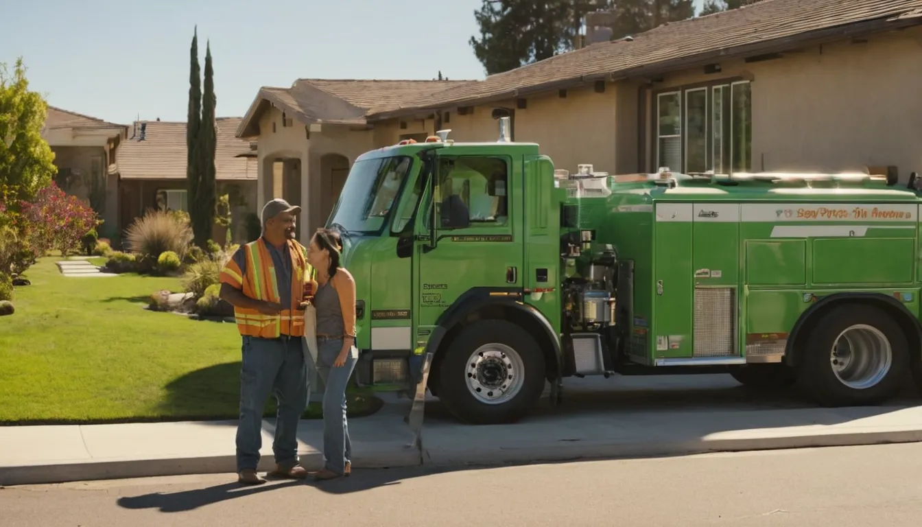 A friendly provider talking with a homeowner beside a stucco ranch home in Orange